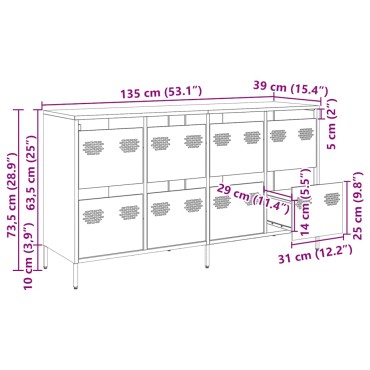 vidaXL Ντουλάπι Ροζ 135x39x73,5cm από Χάλυβα Ψυχρής Έλασης 1 τεμ.