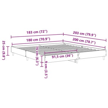 vidaXL Πλαίσιο κρεβατιού χωρίς στρώμα 180x200cm Επεξεργασμένο Ξύλο 1 τεμ. - Διπλό
