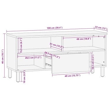 vidaXL Ντουλάπι τηλεόρασης καφέ 100x33x46cm μασίφ ξύλο Mango 1 τεμ.