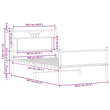 vidaXL Πλαίσιο Κρεβατιού Καπνιστή Δρυς 100x200 εκ. Επεξεργασμένο Ξύλο