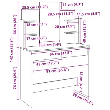 vidaXL Κομοδίνο με καθρέφτη Παλιό ξύλο 96x39x142cm