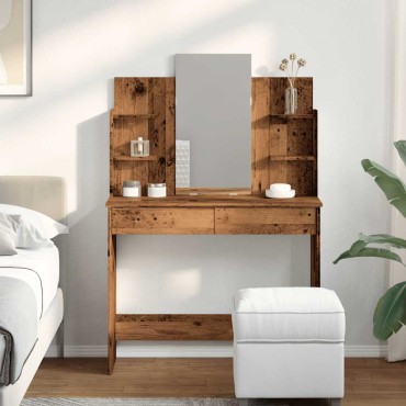 vidaXL Κομοδίνο με καθρέφτη Παλιό ξύλο 96x39x142cm