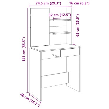 vidaXL Κομοδίνο με καθρέφτη Παλιό ξύλο 74,5x40x141cm