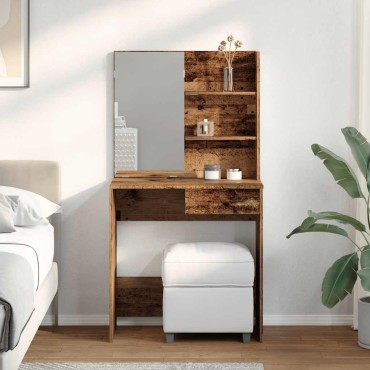 vidaXL Κομοδίνο με καθρέφτη Παλιό ξύλο 74,5x40x141cm