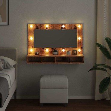 vidaXL Ντουλάπι καθρέφτη με LED Παλιό ξύλο 90x31,5x62cm 1 τεμ.