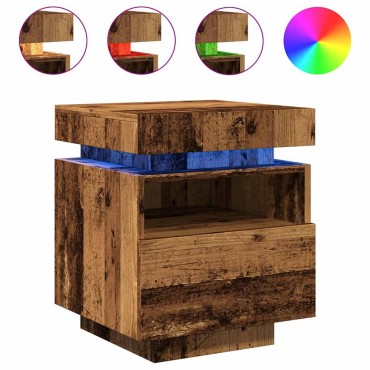 vidaXL Κομοδίνα με φώτα LED 2 τεμ. Παλιό ξύλο 40x39x48,5cm