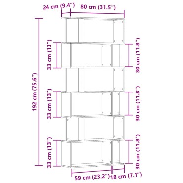 vidaXL Ντουλάπι βιβλίων Παλιό ξύλο 80x24x192cm Κατασκευασμένο ξύλο 1 τεμ.