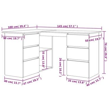 Γωνιακό γραφείο vidaXL Παλιό ξύλο 145x100x76cm Κατασκευασμένο ξύλο 1 τεμ.