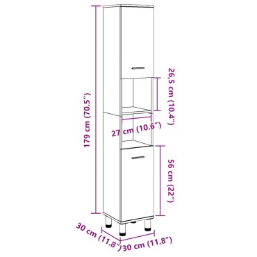 vidaXL Ντουλάπι μπάνιου Παλιό ξύλο 30x30x179cm Κατασκευασμένο ξύλο