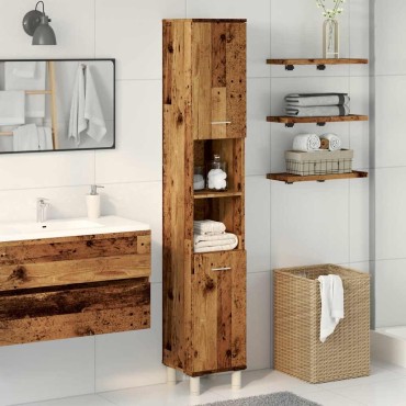 vidaXL Ντουλάπι μπάνιου Παλιό ξύλο 30x30x179cm Κατασκευασμένο ξύλο