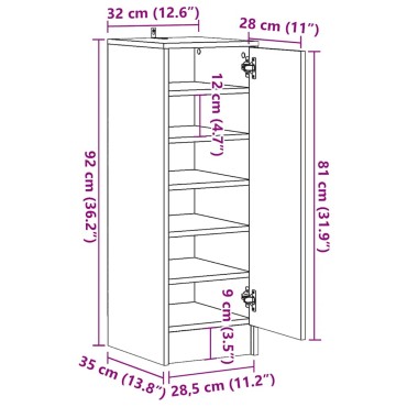 ντουλάπι παπουτσιών vidaXL Παλιό ξύλο 32x35x92cm Κατασκευασμένο ξύλο