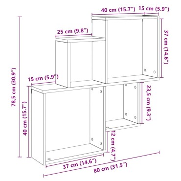 vidaXL Ράφι τοίχου Παλιό ξύλο 80x15x78,5cm Κατασκευασμένο ξύλο 1 τεμ.