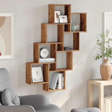 vidaXL Ράφι κύβος τοίχου Παλιό ξύλο 90x15x119,5cm Κατασκευασμένο ξύλο 1 τεμ.