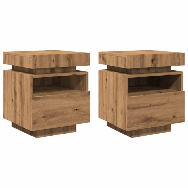 vidaXL Κομοδίνα με φώτα LED 2 τεμ. Artisan Oak 40x39x48,5cm