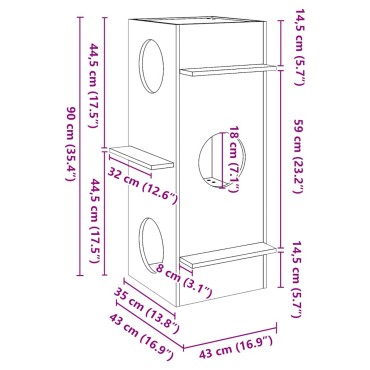 vidaXL Σπίτι για γάτες 43x43x90 cm από μασίφ ξύλο πεύκο