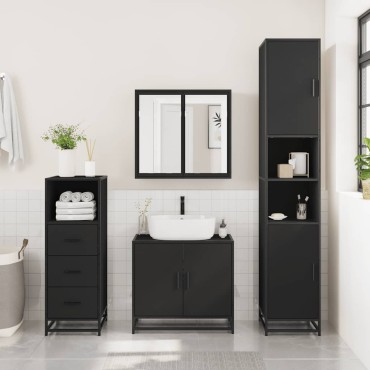 vidaXL Ντουλάπι μπάνιου Μαύρο 35x37,5x100cm Ξύλινη κατασκευή