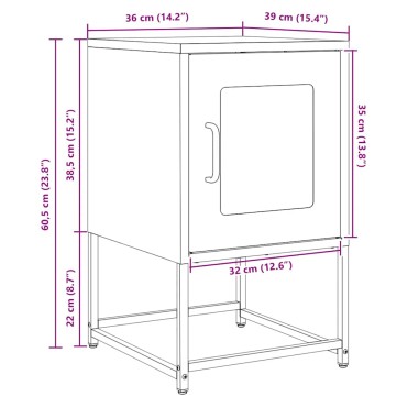 vidaXL Κομοδίνο Μαύρο 36x39x60,5cm από χάλυβα ψυχρής έλασης 1 τεμ.