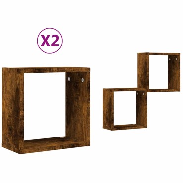 vidaXL Ράφια κύβων τοίχου 2 τεμ. καπνιστή δρυς 30x15x30cm