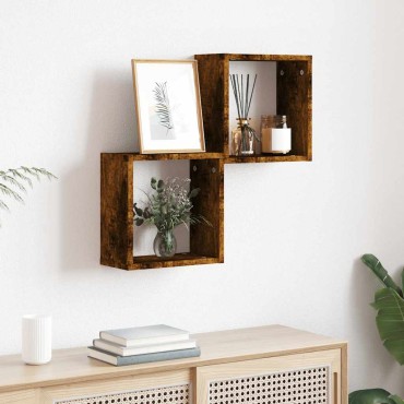 vidaXL Ράφια κύβων τοίχου 2 τεμ. καπνιστή δρυς 30x15x30cm