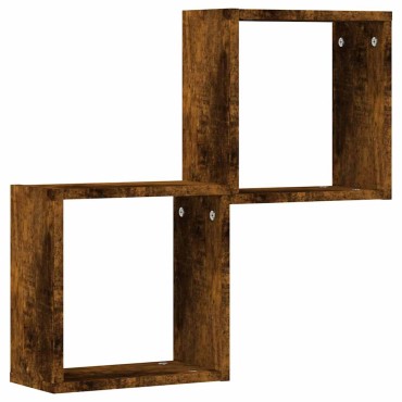 vidaXL Ράφια κύβων τοίχου 2 τεμ. καπνιστή δρυς 30x15x30cm