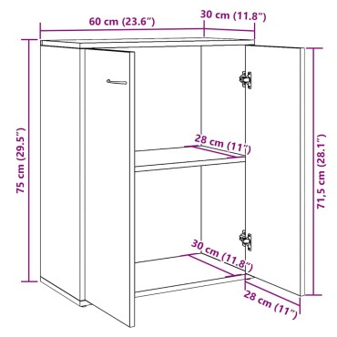 vidaXL Sideboard Παλιό ξύλο 60x30x75cm Ξύλο μηχανής 1 τεμ.