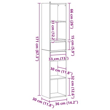 ντουλάπι βιβλίων vidaXL Παλιό ξύλο 36x30x171cm Κατασκευασμένο ξύλο