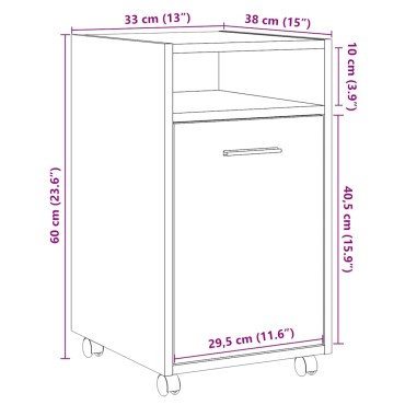 vidaXL Ντουλάπι με ρόδες Παλιό ξύλο 33x38x60cm Ξύλο μηχανής 1 τεμ.