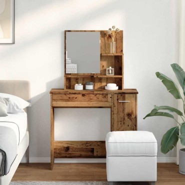 vidaXL Κομοδίνο με καθρέφτη Παλιό ξύλο 86,5x35x136cm