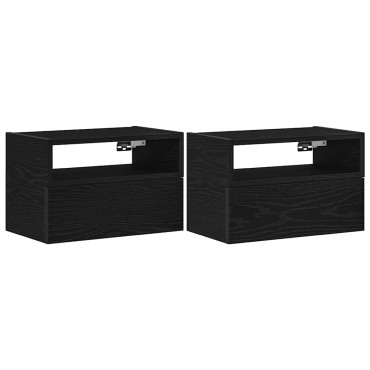 vidaXL Επιτοίχια κομοδίνα 2 τεμ. Μαύρο 45x26x28,5cm
