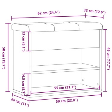 Πάγκος παπουτσιών vidaXL Παλιό ξύλο 62x32x50cm Κατασκευασμένο ξύλο
