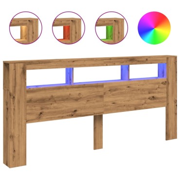 vidaXL LED κεφαλάρι Artisan Oak 220x18,5x103,5cm Κατασκευασμένο ξύλο
