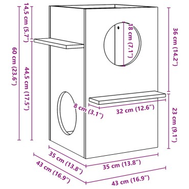 vidaXL Σπίτι για γάτες 43x43x60 cm από μασίφ ξύλο πεύκο