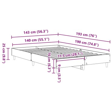 vidaXL Πλαίσιο κρεβατιού χωρίς στρώμα 140x190 εκ. Επεξεργασμένο Ξύλο