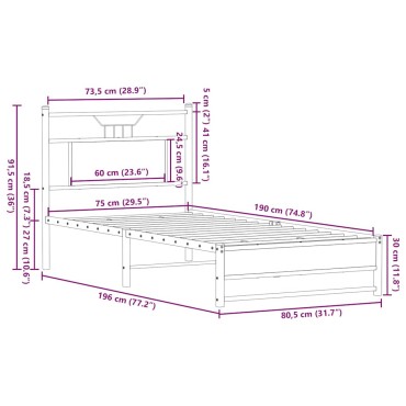 vidaXL Πλαίσιο Κρεβατιού Χωρ. Στρώμα Sonoma Δρυς 75x190εκ Επεξ. Ξύλο