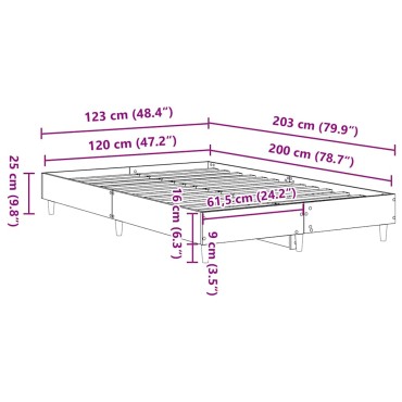 vidaXL Πλαίσιο Κρεβατιού χωρίς Στρώμα Sonoma Δρυς 120x200cm Επ. Ξύλο 1 τεμ. - Μονό