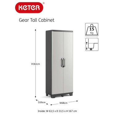 Keter Ντουλάπα Αποθήκευσης με Ράφια Gear Μαύρο / Γκρι 68x39x182cm
