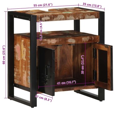vidaXL ντουλάπι νιπτήρα μπάνιου 55x35x60cm στερεό ξύλο αναγεννημένο