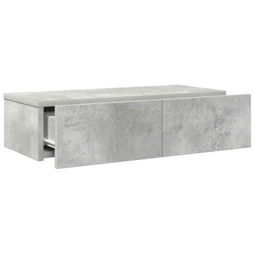 vidaXL Ράφι τοίχου με συρτάρια Γκρι μπετόν 60x26,5x15cm Ξύλο μηχανής 1 τεμ.