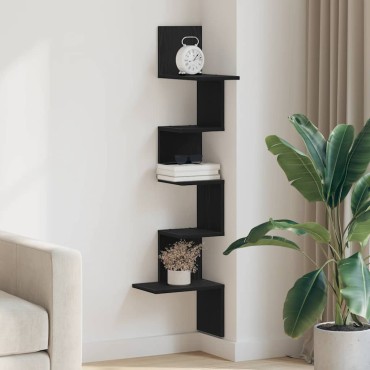 Γωνιακό ράφι τοίχου vidaXL Μαύρο 32x32x127,5cm Κατασκευασμένο ξύλο