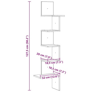Γωνιακό ράφι τοίχου vidaXL Μαύρο 32x32x127,5cm Κατασκευασμένο ξύλο