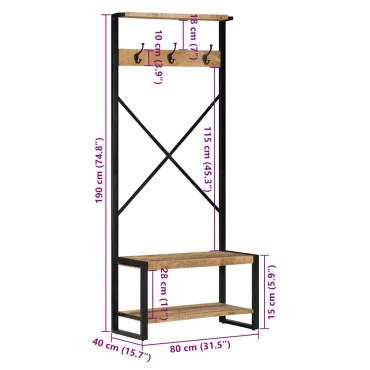 vidaXL Ράφι για ρούχα 80x40x190cm Στερεό ακατέργαστο ξύλο Mango 1 τεμ.