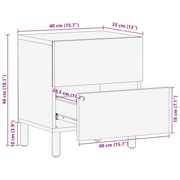 vidaXL Κομοδίνα 2 τεμ. καφέ 40x33x46cm από μασίφ ξύλο Mango