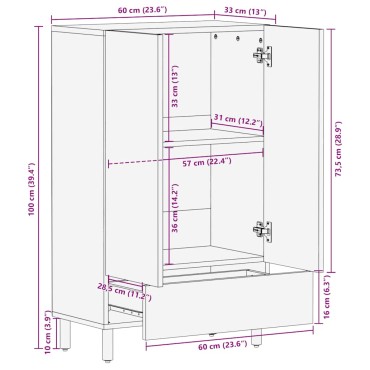 vidaXL Highboard καφέ 60x33x100cm μασίφ ξύλο Mango