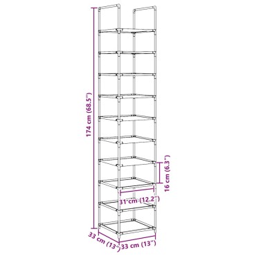 Ράφι παπουτσιών vidaXL 10 επιπέδων μαύρο 33x33x174cm