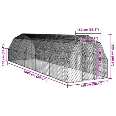 vidaXL Τρέξιμο για κοτόπουλα 2,5x10x2,25 μ. από Γαλβ. Χάλυβα