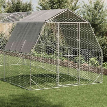 vidaXL Τρέξιμο για κοτόπουλα με οροφή 2,5x6x2,25 μ. από Γαλβ. Χάλυβα