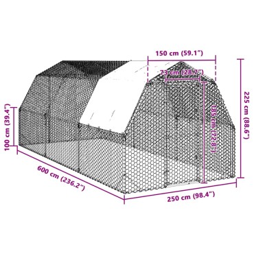 vidaXL Τρέξιμο για κοτόπουλα με οροφή 2,5x6x2,25 μ. από Γαλβ. Χάλυβα