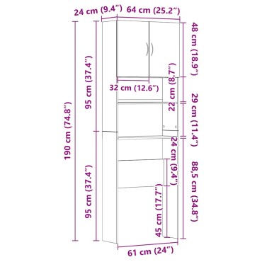 vidaXL Ντουλάπι πλυντηρίου ρούχων Μαύρο 64x24x190 cm