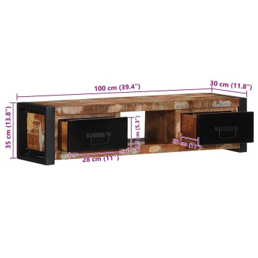 ντουλάπι τηλεόρασης vidaXL 100x30x25cm από μασίφ ξύλο αναγεννημένο