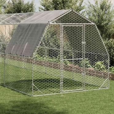 vidaXL Τρέξιμο για κοτόπουλα με οροφή 2,5x10x2,25 μ. από Γαλβ. Χάλυβα